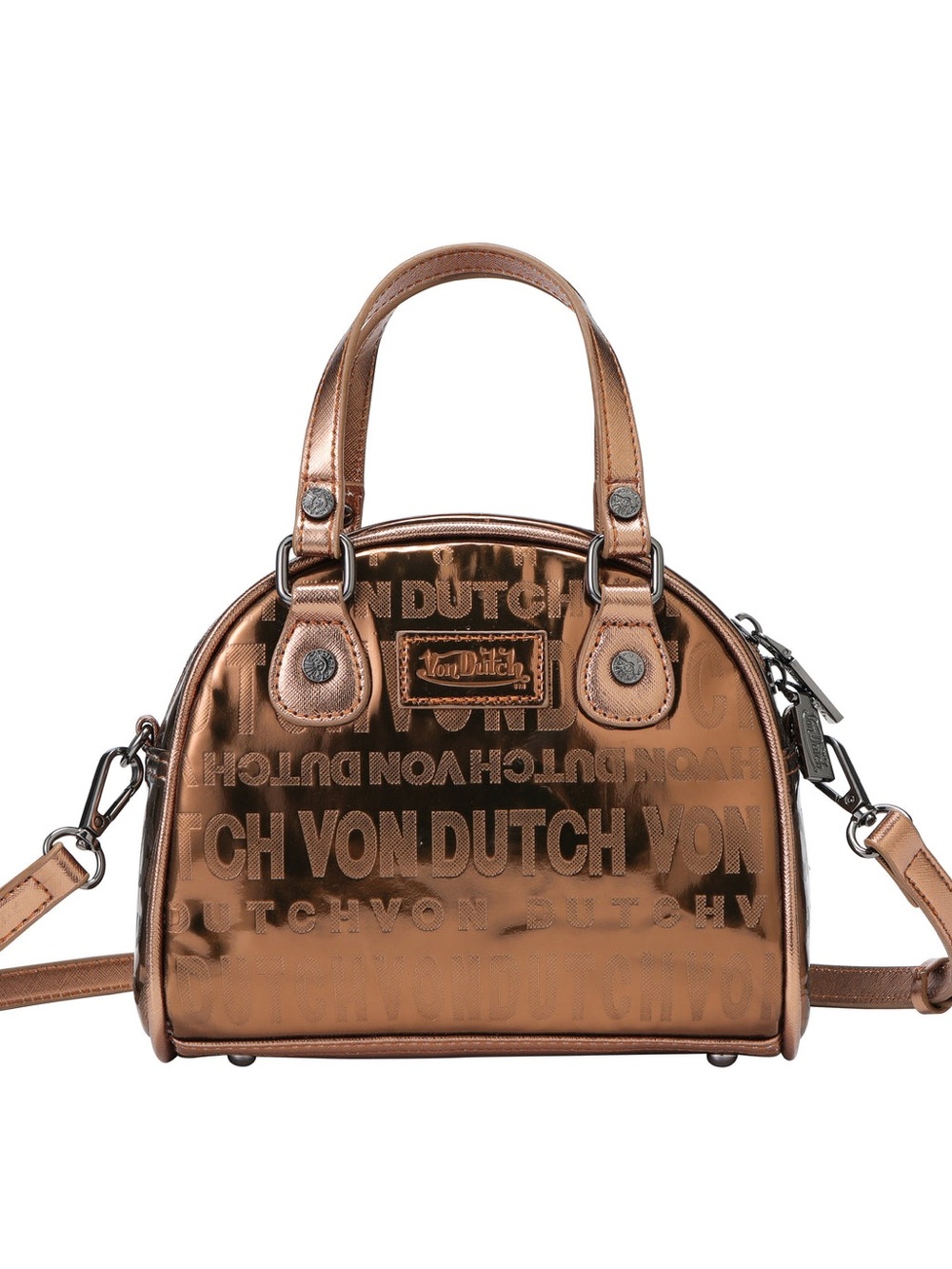 VON DUTCH
METALLIC BROWN REFLECTIVE BOWLING BAG